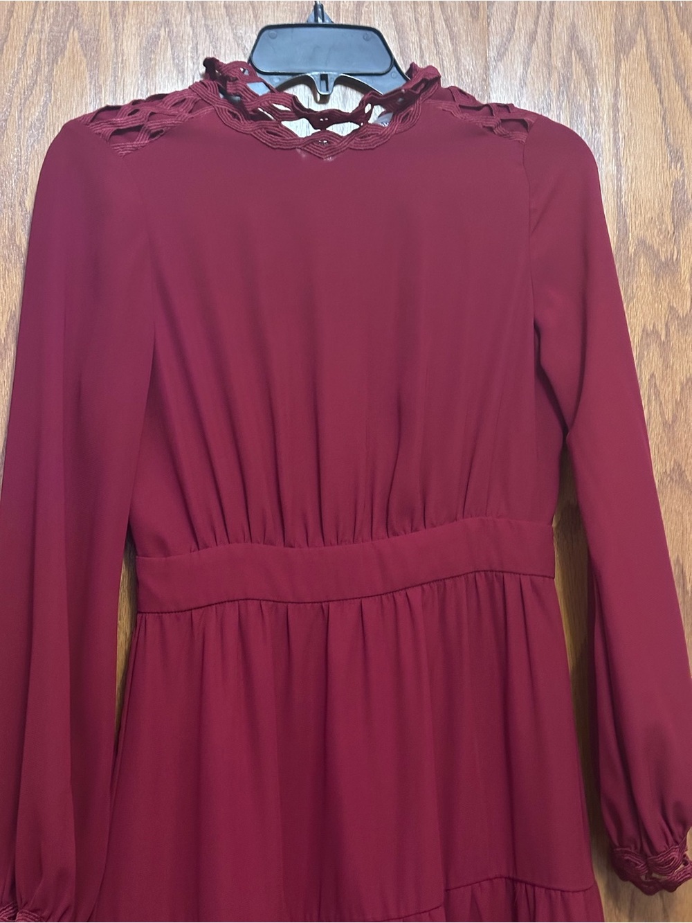 Women's Maxi Hijab Dress with Lace Yoke in Burgundy